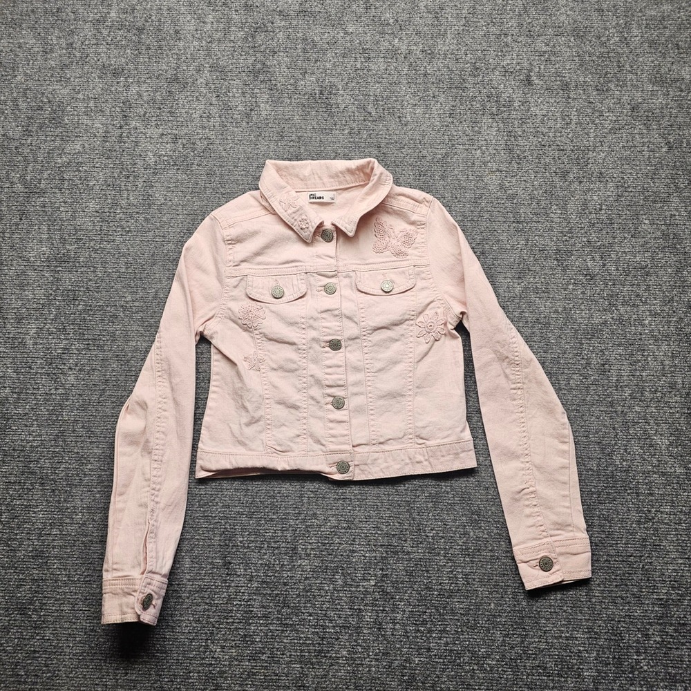 Epic Threads Girls Pink Denim Jacket Butterfly Floral Lace Applique Size L